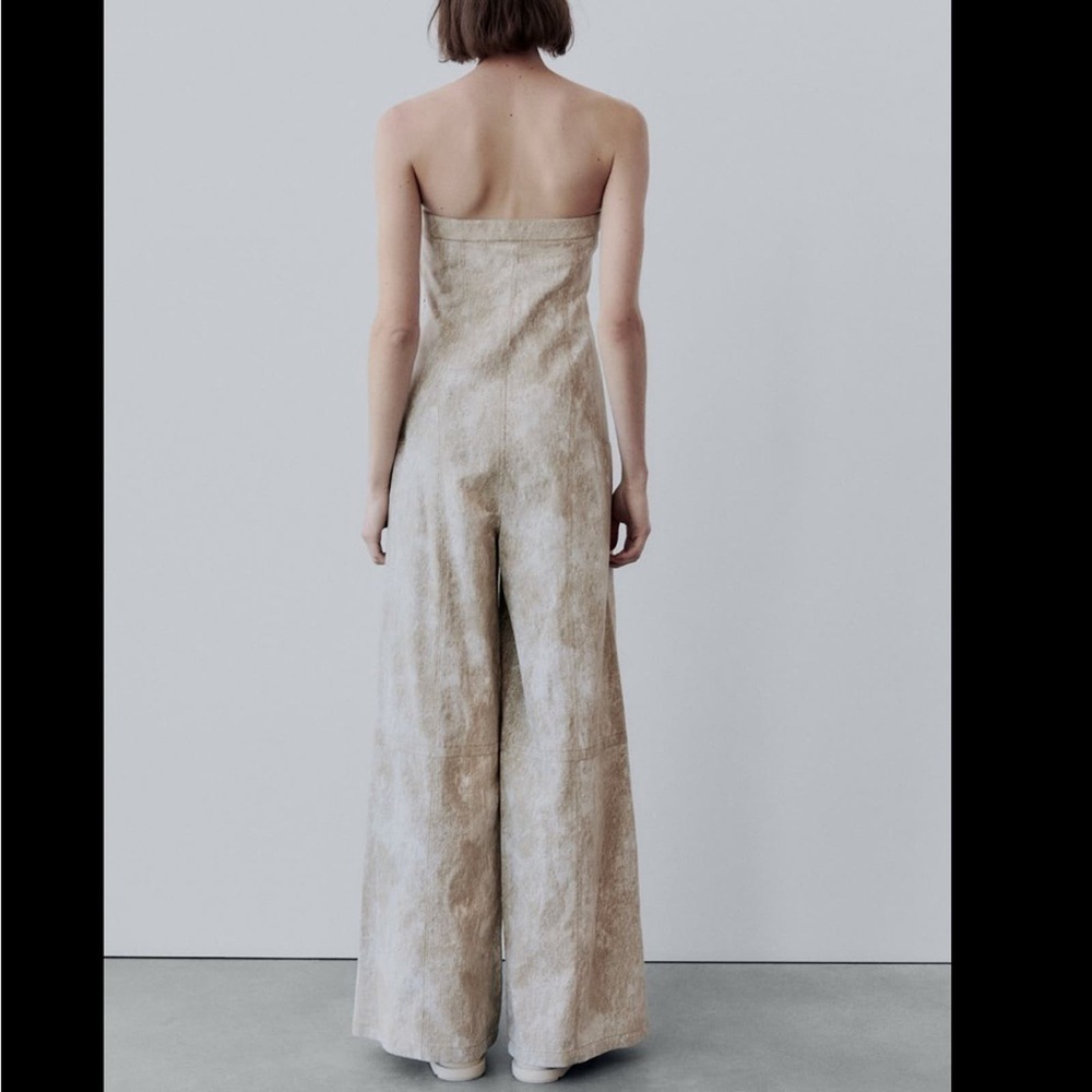 ZARA PRINTED LINEN BLEND JUMPSUIT - SIZE S - BRAND NEW WITH TAG - Picture 11 of 15